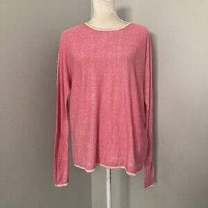 Maje Silk Cashmere Long Sleeve thin Crew Neck Pullover Sweater Pink One Size
